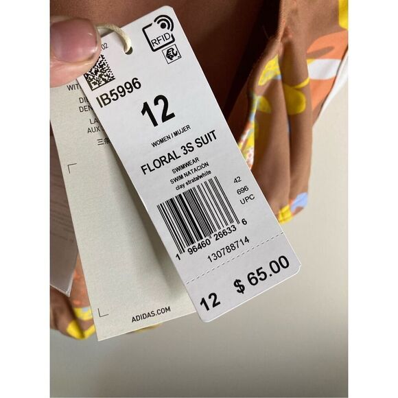 adidas Women's One Piece Swimsuit - Brown, Yellow, Blue - Picture 5 of 6